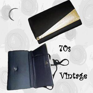 Convertible Clutch Black Gold Lame Evening Shoulder Bag Unused Vintage